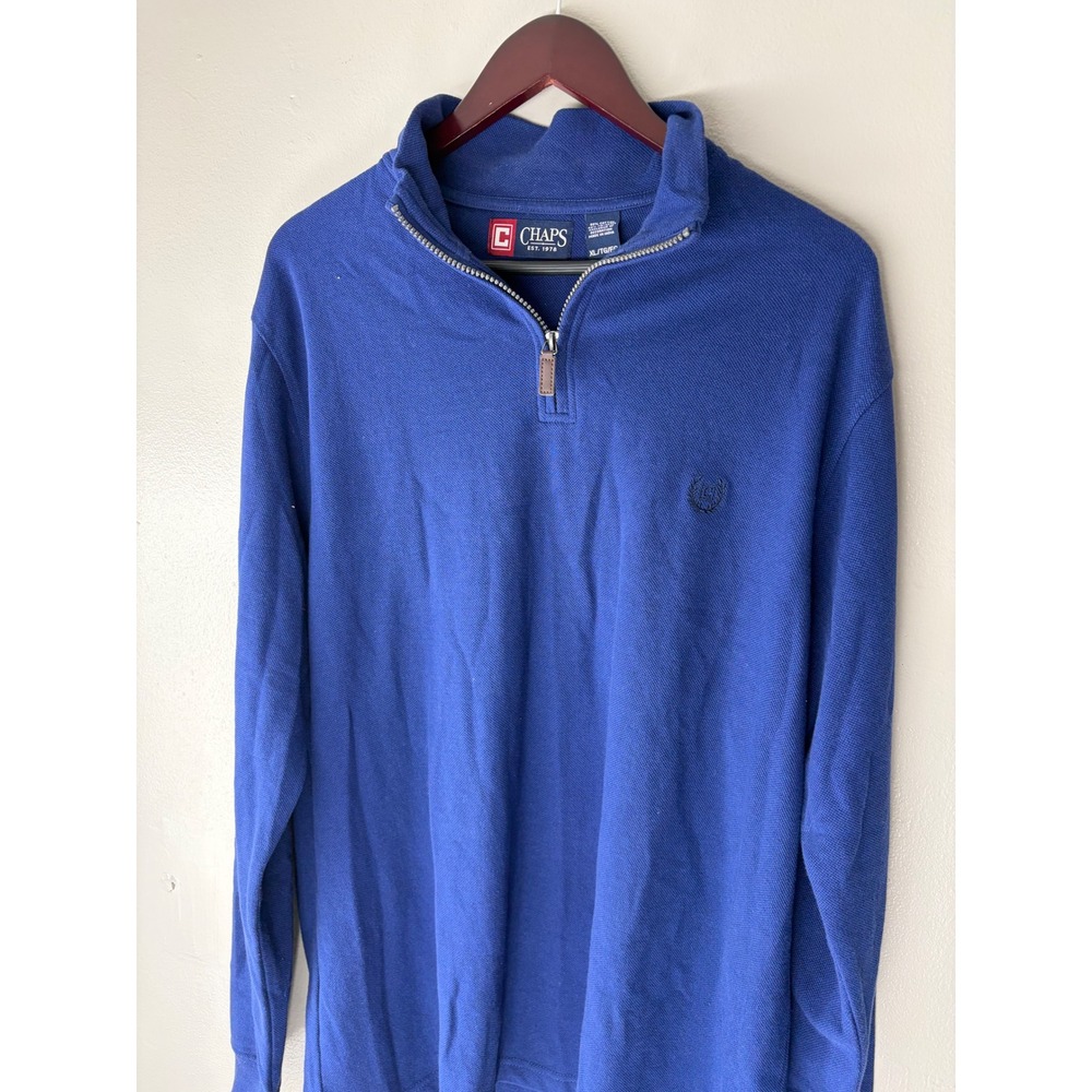 Chaps Mens Royal Blue Quarter Zip Pullover Pique Knit Sweater XL
